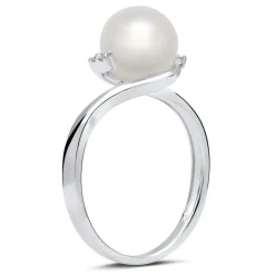 585er Weißgold-Ring Perle 4 Diamanten 0,028 ct. DR0211