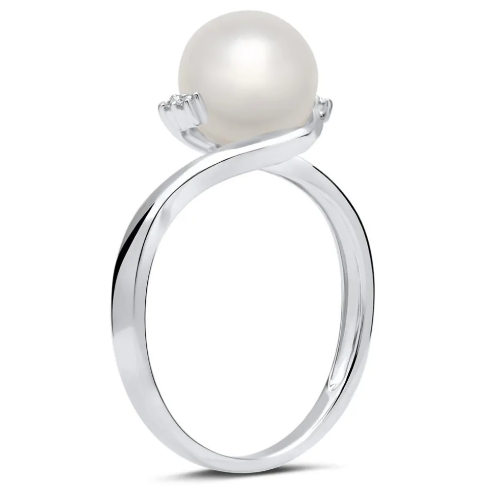 585er Weißgold-Ring Perle 4 Diamanten 0,028 ct. DR0211