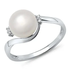 585er Weißgold-Ring Perle 4 Diamanten 0,028 ct. DR0211