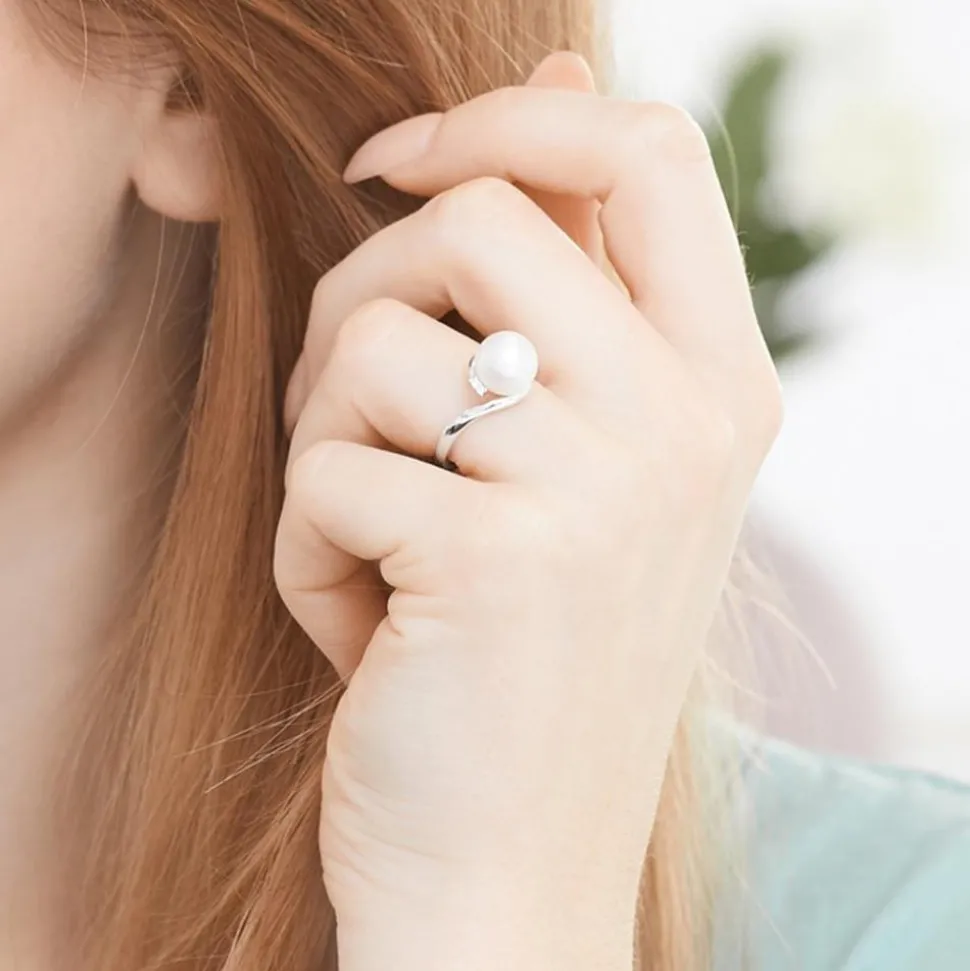 585er Weißgold-Ring Perle 4 Diamanten 0,028 ct. DR0211