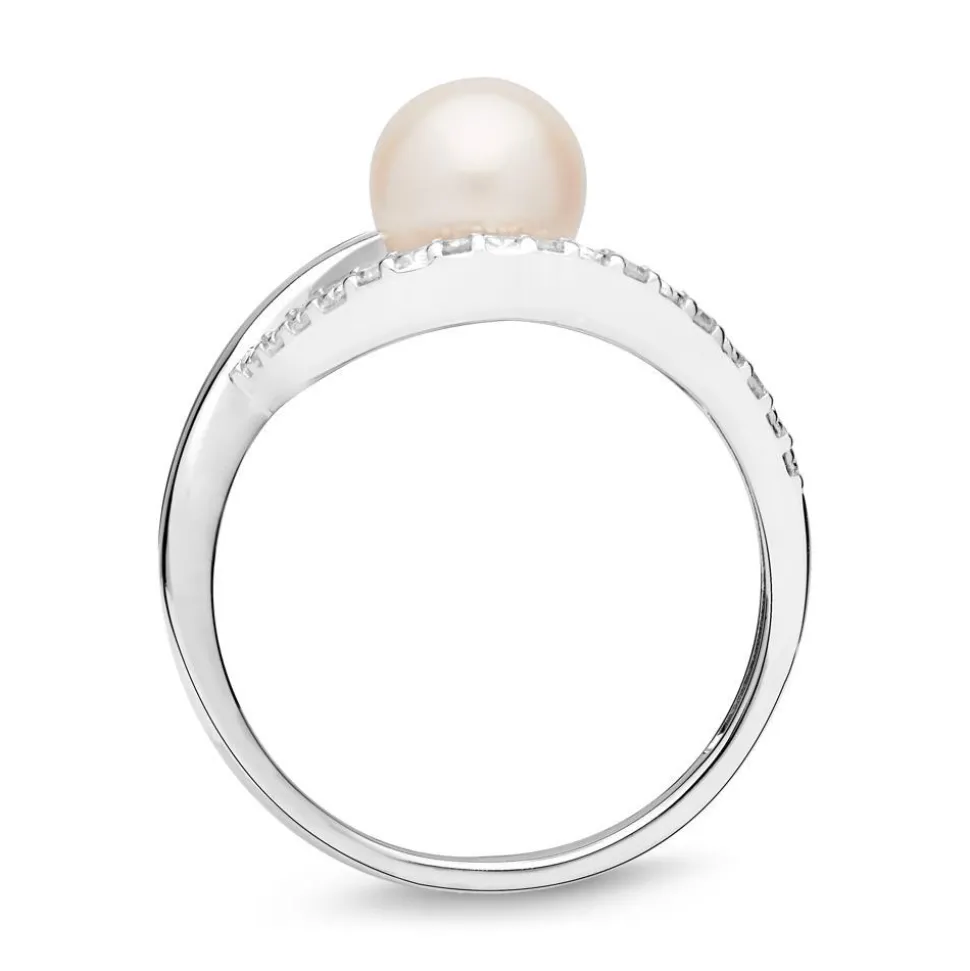 585er Weißgold-Ring Perle Diamanten 0,054 ct. DR0237