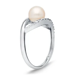 585er Weißgold-Ring Perle Diamanten 0,054 ct. DR0237