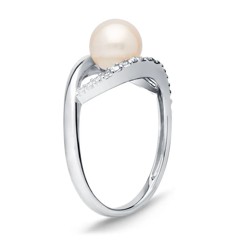 585er Weißgold-Ring Perle Diamanten 0,054 ct. DR0237