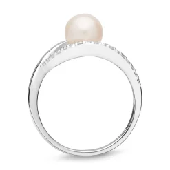 585er Weißgold-Ring Perle Diamanten 0,054 ct. DR0237