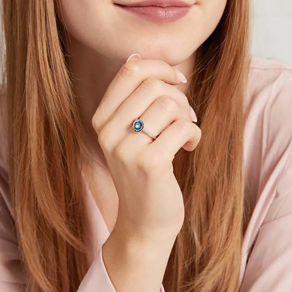 585er Weißgold-Ring Topas Diamanten 0,073 ct. DR0228