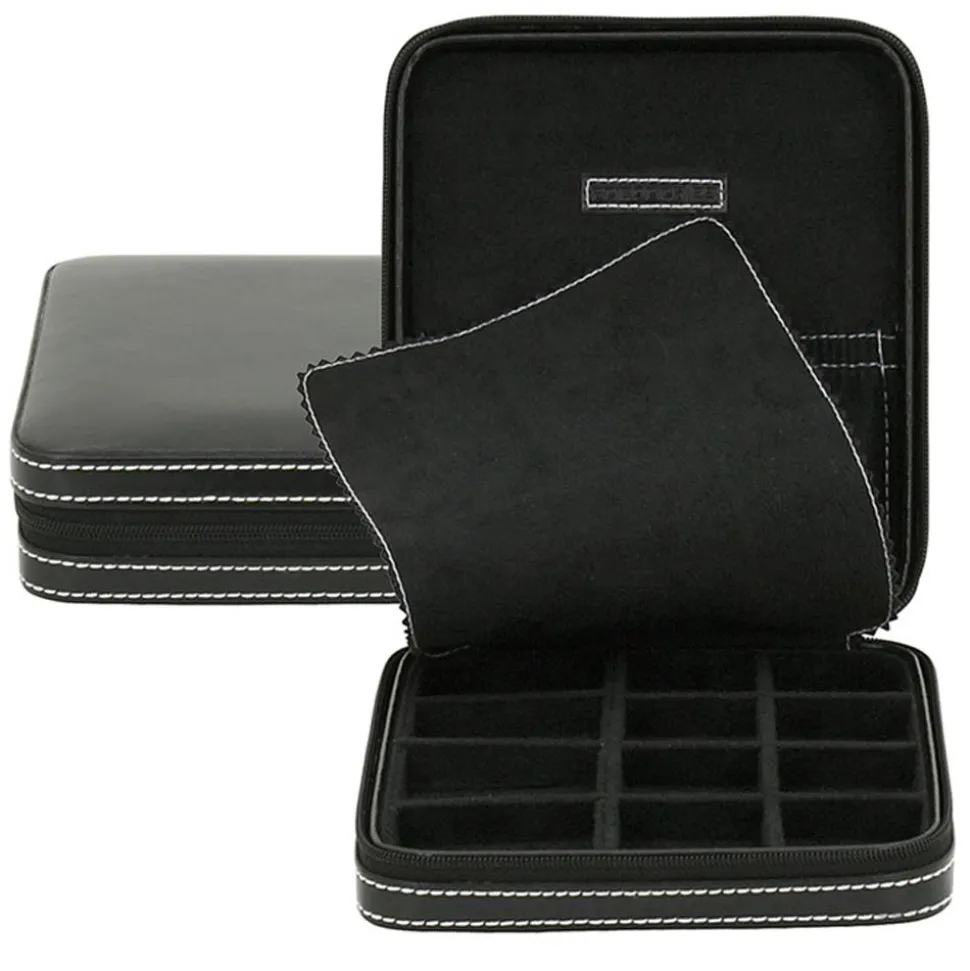 Etui für Manschettenknöpfe in schwarz Leder 26109-2