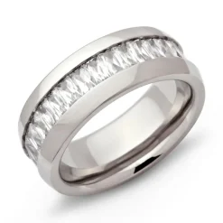 Exklusiver Edelstahlring rundherum mit Zirkonia R9096czSL