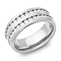 Exklusiver Edelstahlring rundherum mit Zirkonia R9097czSL
