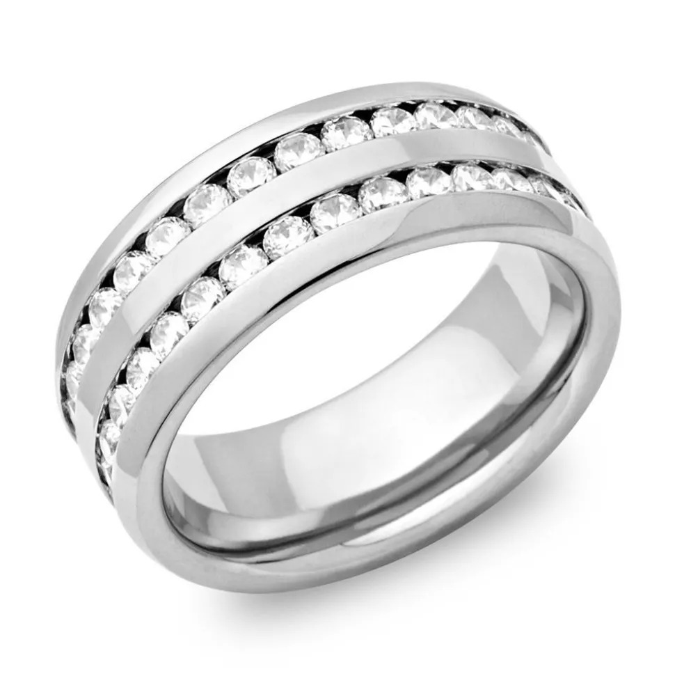 Exklusiver Edelstahlring rundherum mit Zirkonia R9097czSL