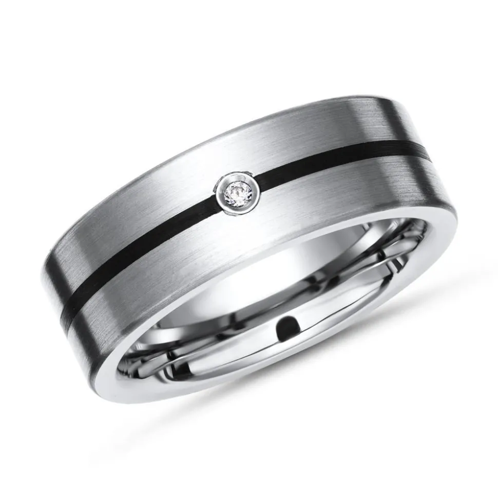 Exklusiver Ring Titan Diamant schwarze Linie 7mm TR0077SL