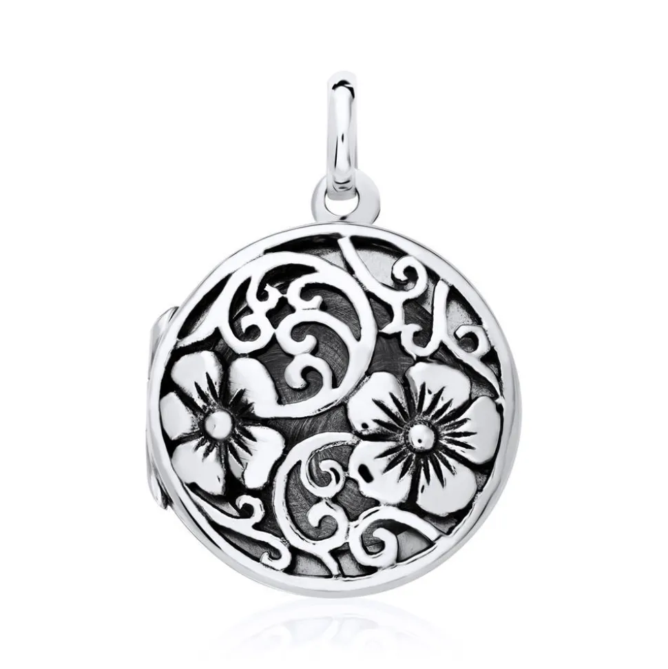 Florales Medaillon aus Sterlingsilber gravierbar SP0968SL