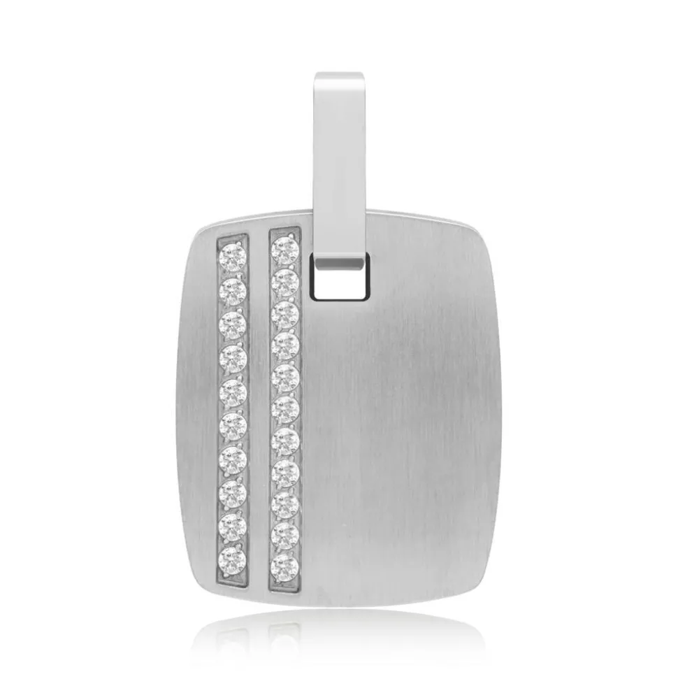 Funkelnder Edelstahl-Anhänger gravierbar Zirkonia P5175SL