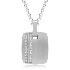 Funkelnder Edelstahl-Anhänger gravierbar Zirkonia P5175SL