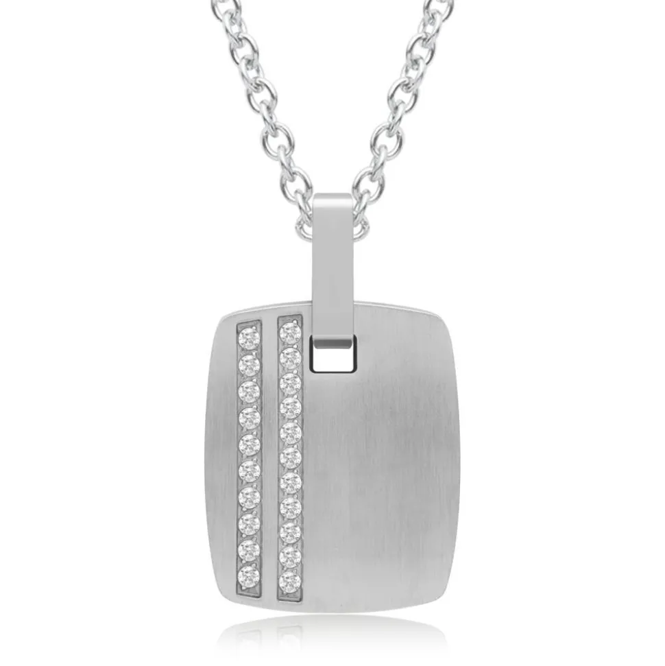 Funkelnder Edelstahl-Anhänger gravierbar Zirkonia P5175SL