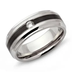 Geschwärzter Edelstahlring mit Zirkonia R9095czSL
