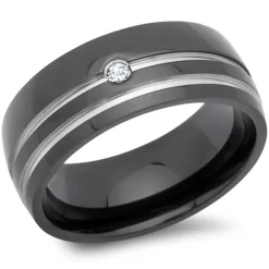 Geschwärzter Edelstahlring 8mm Zirkonia R9192czSL