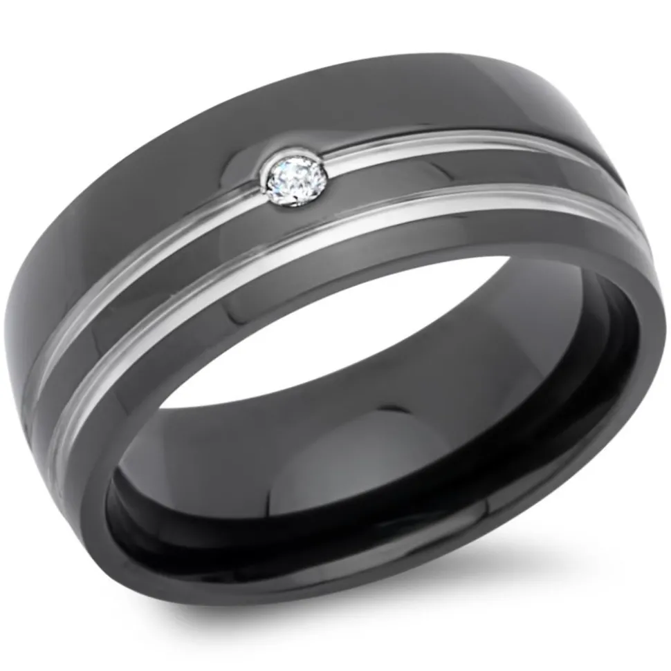 Geschwärzter Edelstahlring 8mm Zirkonia R9192czSL