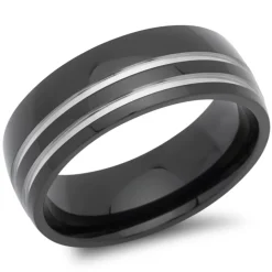 Geschwärzter Edelstahlring 8mm Glanzrillen R9192SL