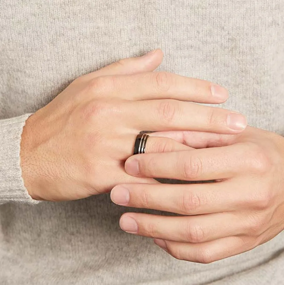 Geschwärzter Edelstahlring 8mm Glanzrillen R9192SL