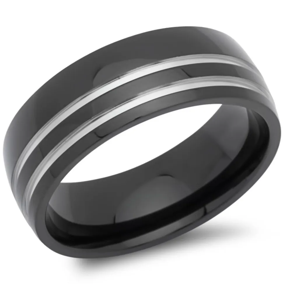 Geschwärzter Edelstahlring 8mm Glanzrillen R9192SL