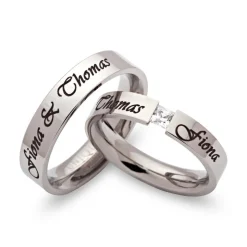 Glänzende Edelstahl Eheringe mit Lasergravur R9110lg