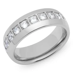 Glänzender Edelstahlring mit Zirkonia R9198czSL
