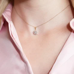 Goldene Damenkette mit Diamantanhänger BDP0051-GSLK