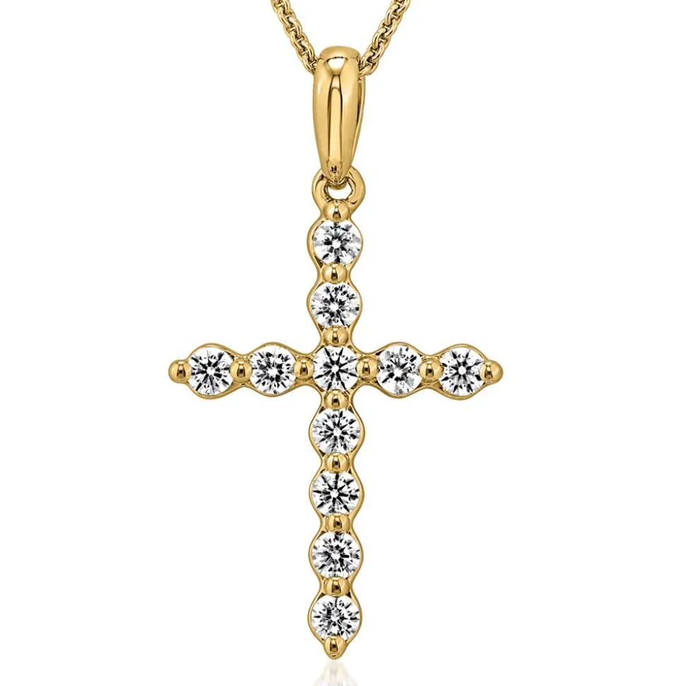 Goldene Halskette mit Kreuzanhänger und Diamantbesatz BDP0037-GSLK