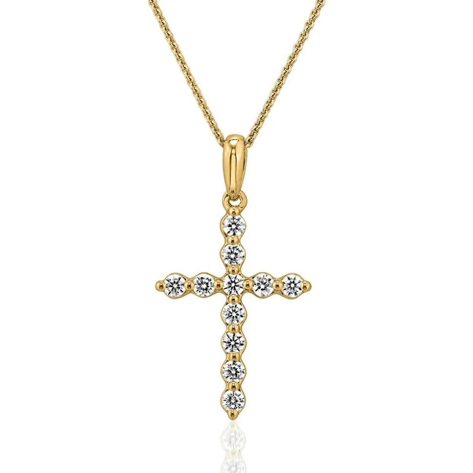 Goldene Halskette mit Kreuzanhänger und Diamantbesatz BDP0037-GSLK