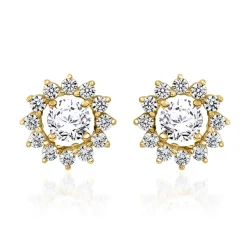 Goldene lab grown Diamantohrstecker Halo für Damen BDE0036LG-GSL