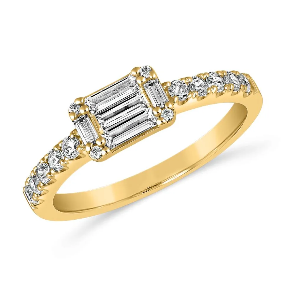 Goldener Damenring mit Diamanten, Baguetteschliff BDR0085-GSL