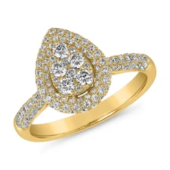 Goldener Diamantring Tropfen für Damen, gravierbar BDR0082-GSL
