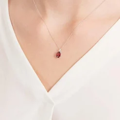 Granat Anhänger Weißgold 14 Karat 3 Diamanten DP0139SL