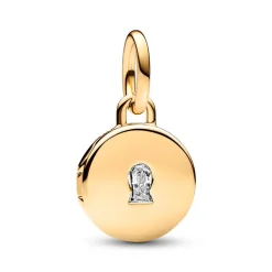 Gravierbarer Charm-Anhänger Schloss, Zirkonia, IP Gold 763066C01