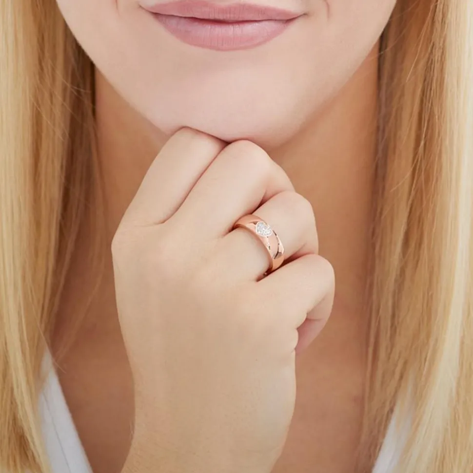 Gravierbarer Edelstahl Ring Herz rosévergoldet Zirkonia R9248czSL