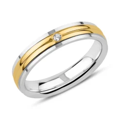 Gravierbarer 925er Silberring, teilvergoldet Zirkonia R8593czSL