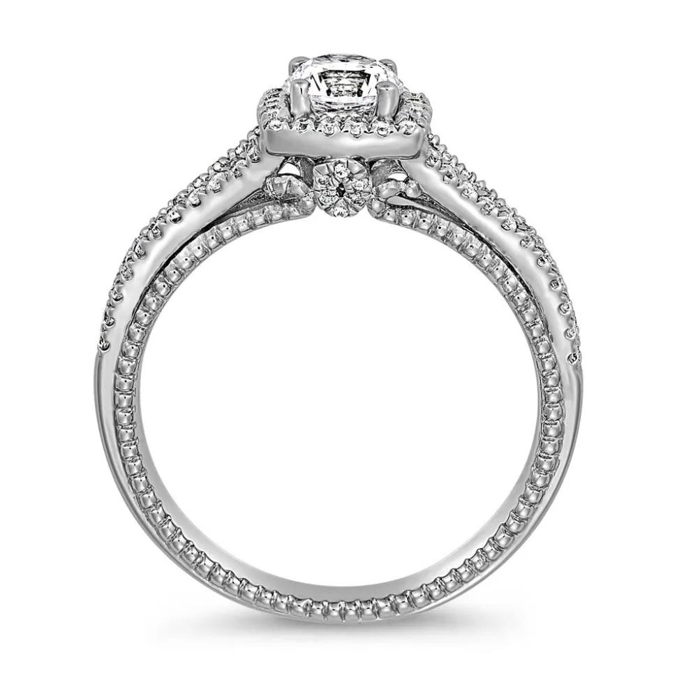 Gravierbarer Halo-Ring mit Diamanten, Weißgold, Platin BDR0017-WSL