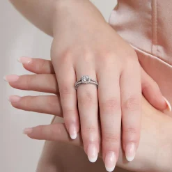 Gravierbarer Halo-Ring mit Diamanten, Weißgold, Platin BDR0017-WSL