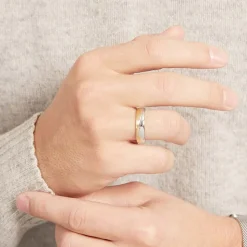 Gravierbarer Herrenring 925er Silber bicolor R8581SL