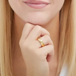 Gravierbarer Ring Herz Edelstahl vergoldet mit Zirkonia R9247czSL