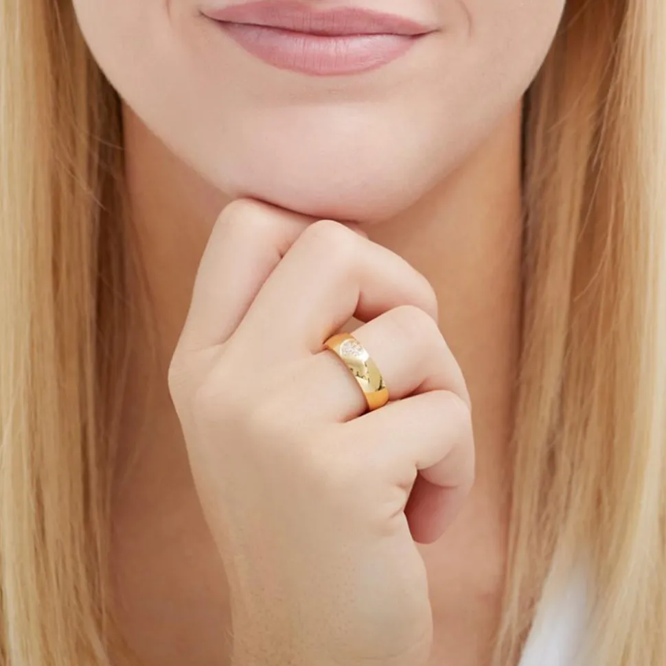 Gravierbarer Ring Herz Edelstahl vergoldet mit Zirkonia R9247czSL