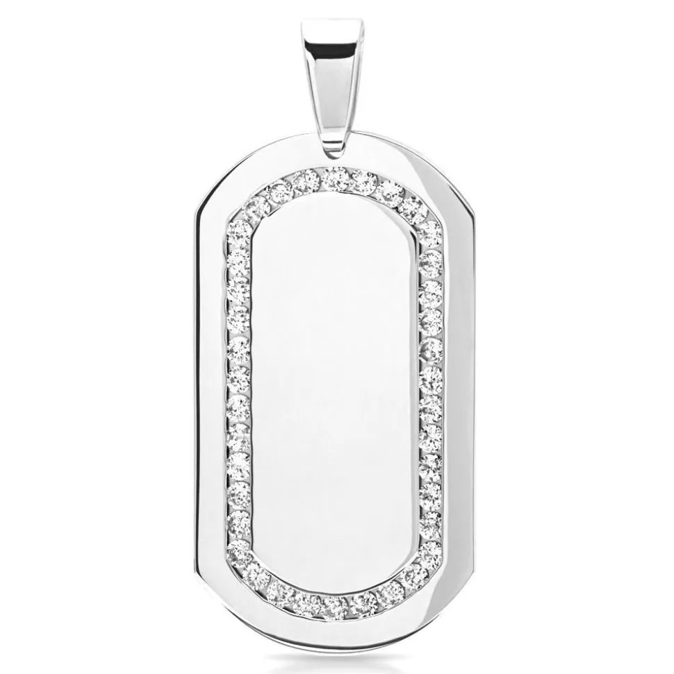 Gravierbares Edelstahl Dogtag mit Zirkonia P5075SL