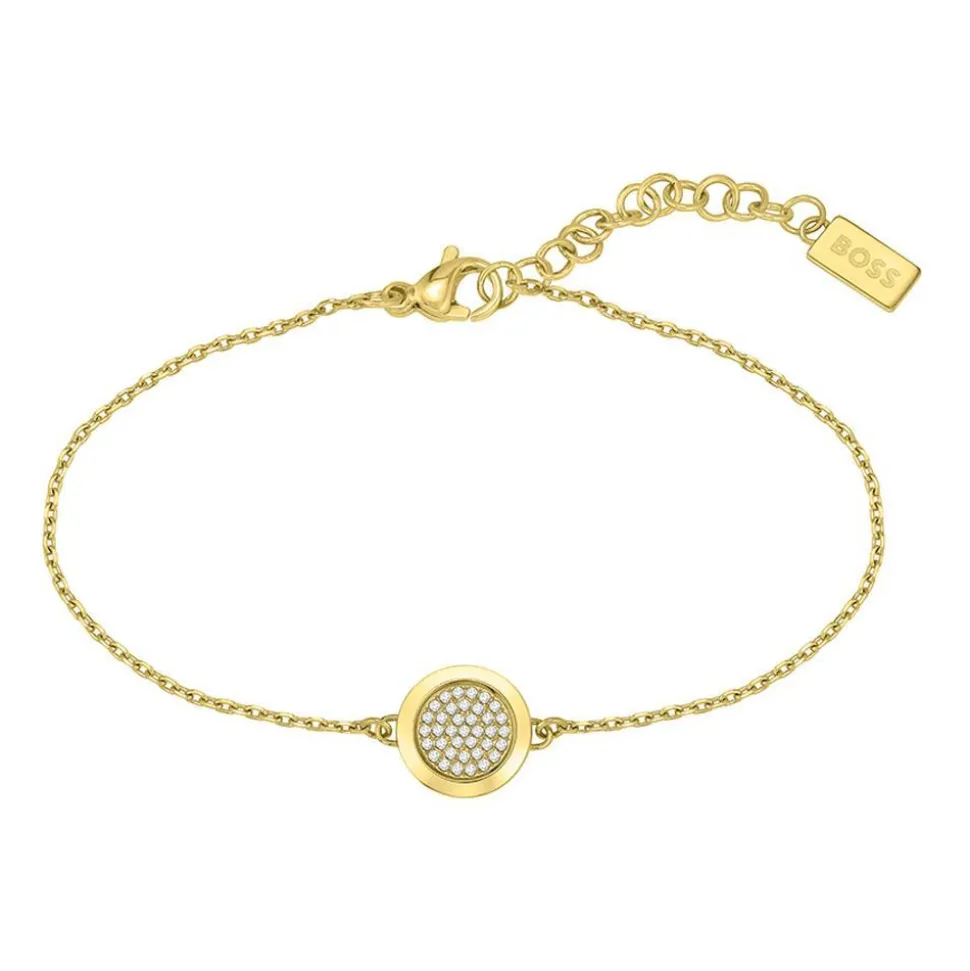 Gravurarmband aus Edelstahl mit Glassteinen, IP Gold 1580301