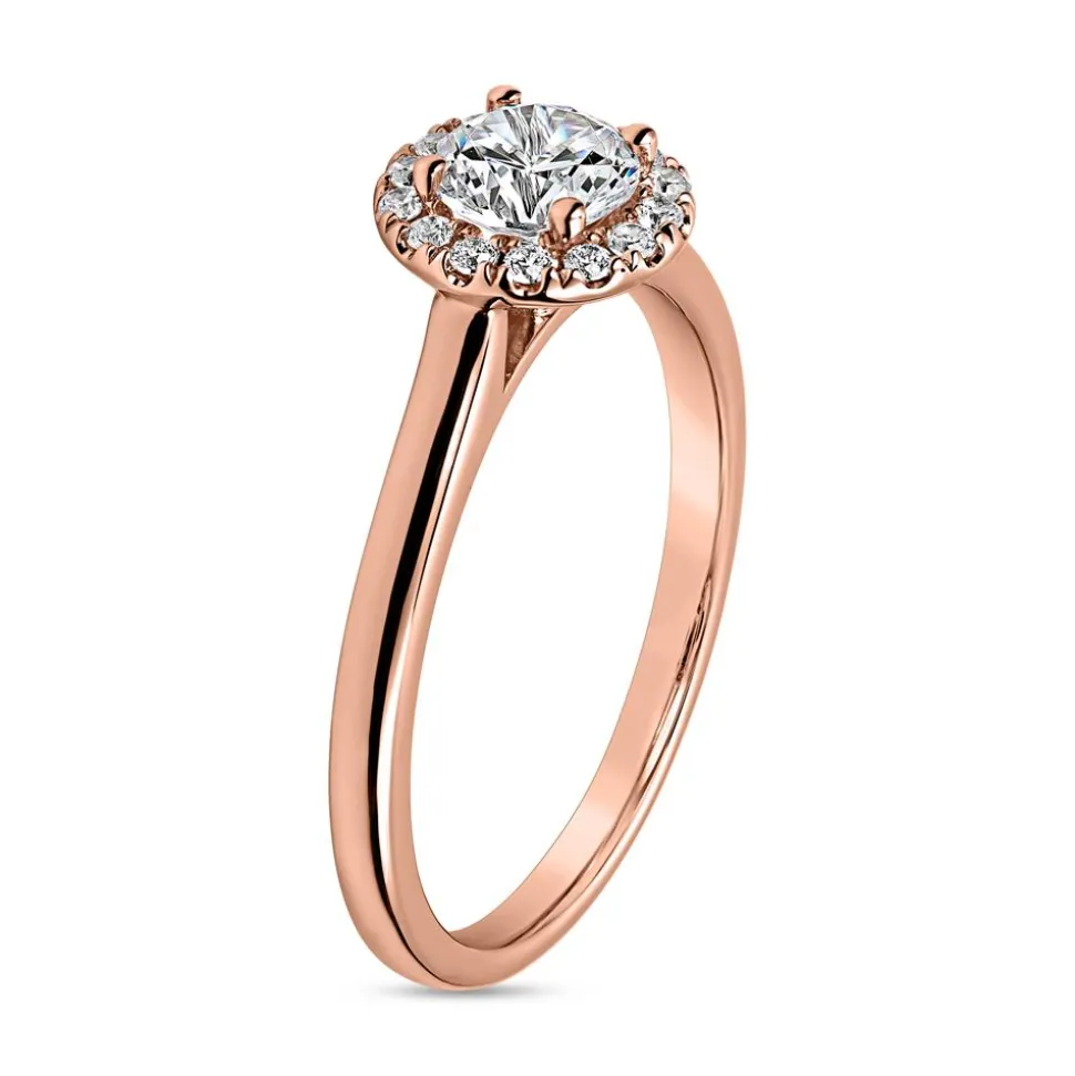 Halo Diamantring aus Roségold für Damen, gravierbar BDR0034-RSL