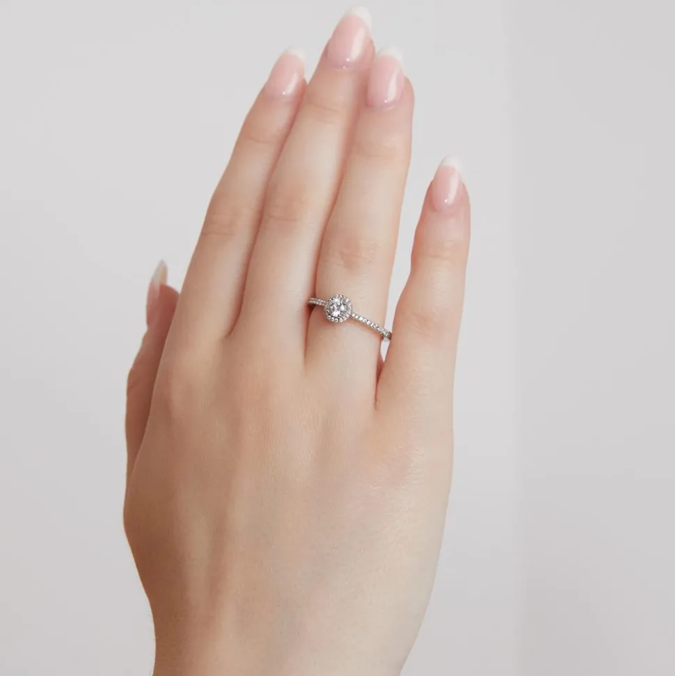 Halo Diamantring aus Weißgold oder Platin, gravierbar BDR0011-WSL