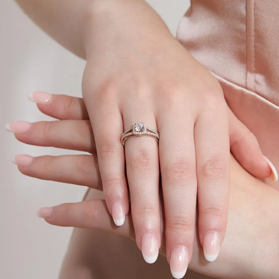 Halo Verlobungsring mit Diamanten aus Roségold BDR0017-RSL