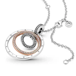 Halskette Kreise für Damen aus 925er Silber, bicolor 389483C01-60