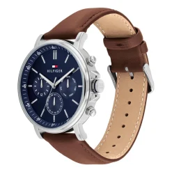 Herren Multifunktionsuhr aus Edelstahl und Leder 1710585