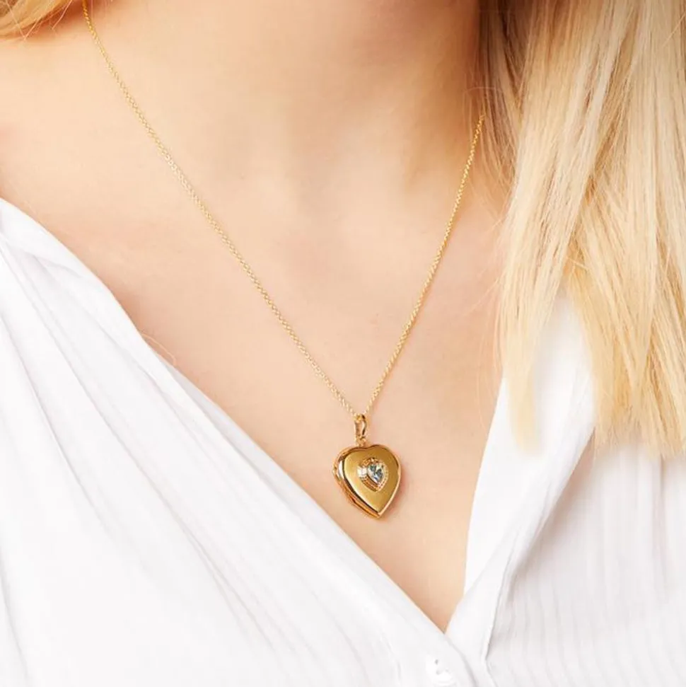 Herz-Medaillon blauer Stein vergoldet gravierbar SP0775SL