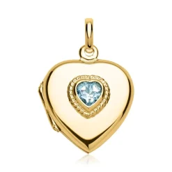 Herz-Medaillon blauer Stein vergoldet gravierbar SP0775SL
